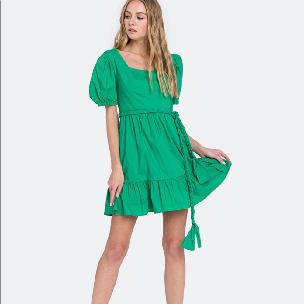 Green Belted Mini Dress